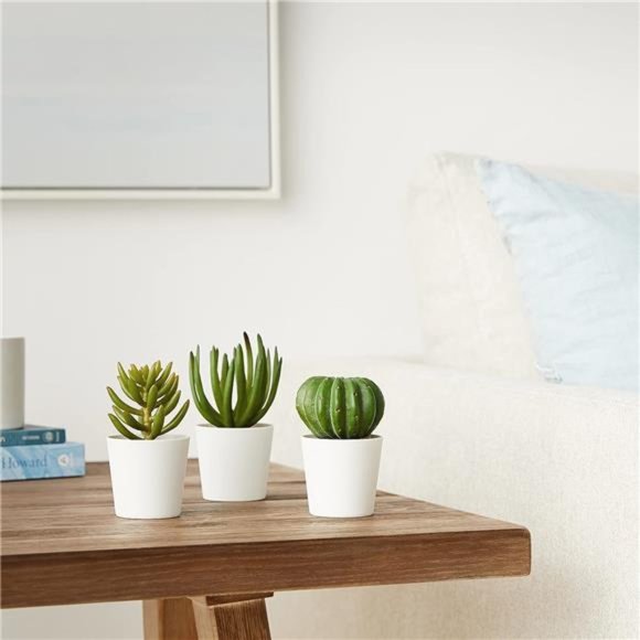 Artificial Mini Succulent Fake Indoor Plants with Plastic Planter Pots, 3 Pack - Picture 4 of 4